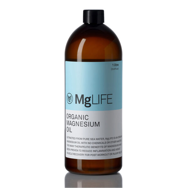 MGLife Magnesium Oil bottle 1 litre on white background