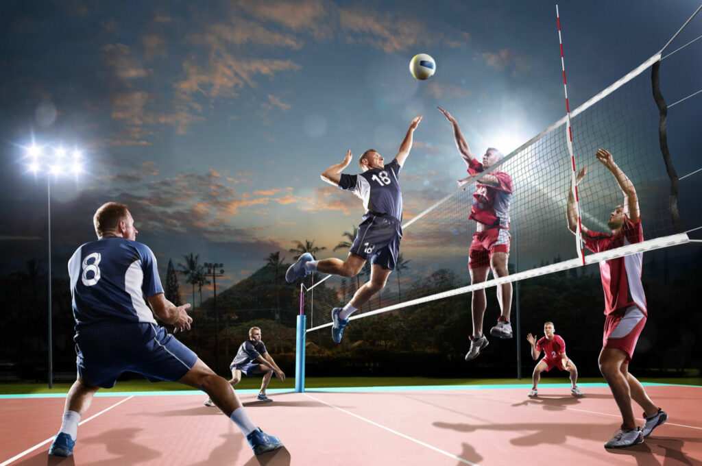 Nighttime volleyball match