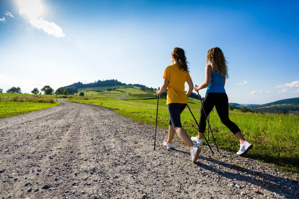 two-women-hiking-in-runing-shoes